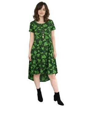 Lularoe Carly Geometric Print Green & Black Short Sleeve Dress Small